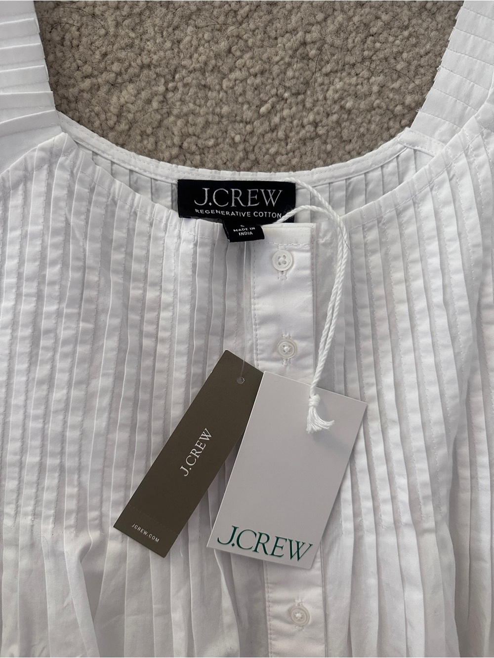 NWT J. Crew White Pintuck Peplum Tank Top 100% Cotton - Picture 2 of 3
